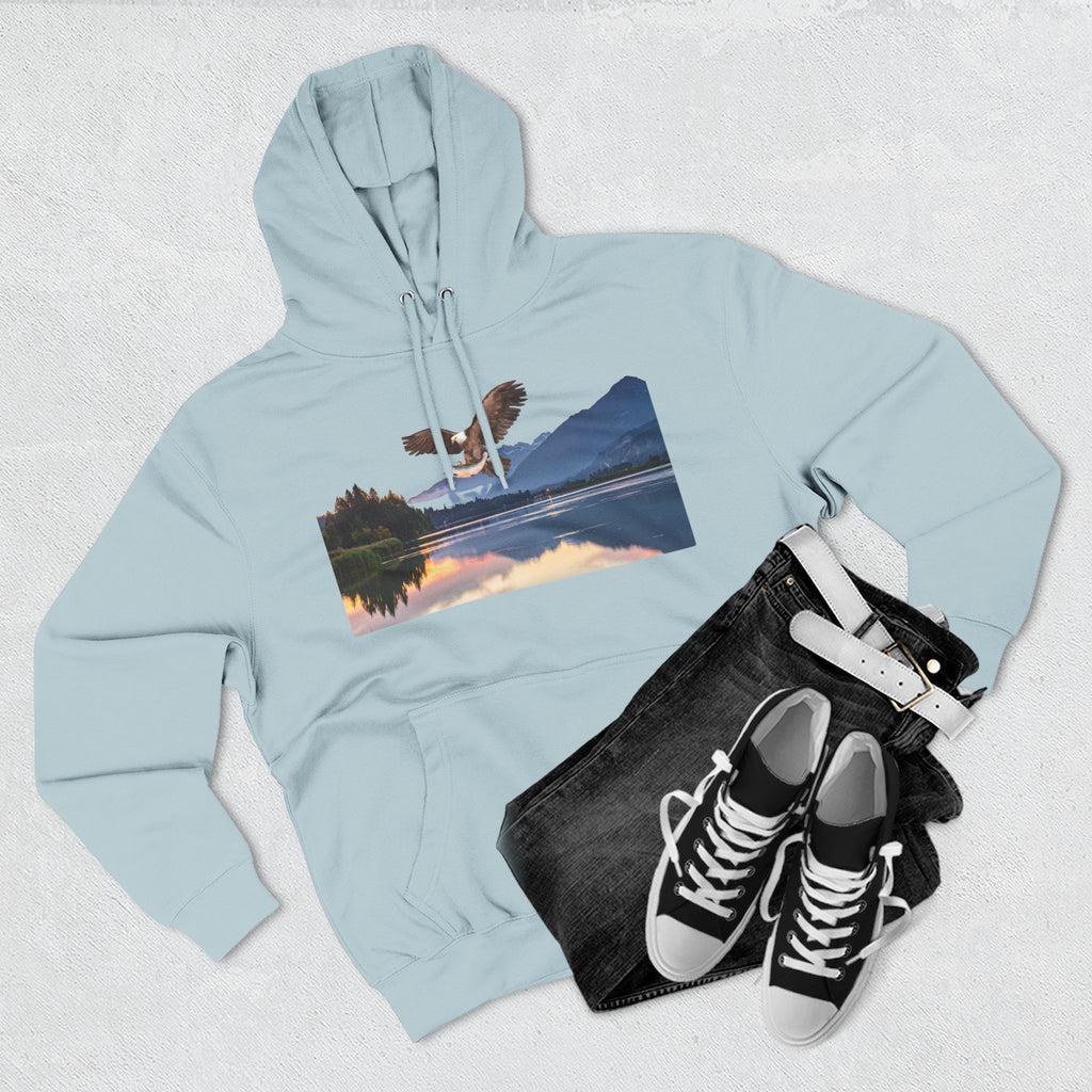 Sunset Lake Eagle Hoodie - Nature Landscape Fleece Pullover