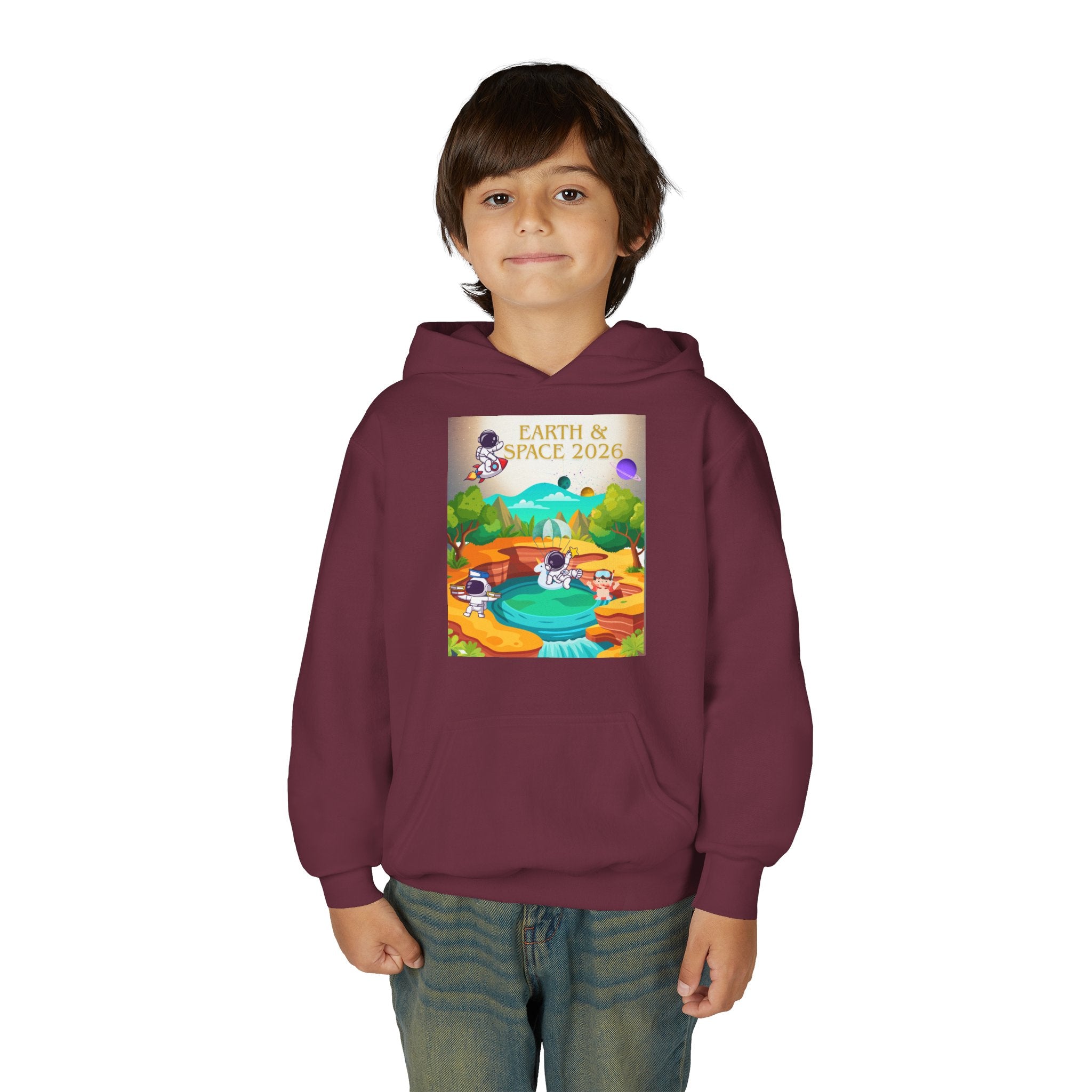 Earth & Space 2026 Youth Hoodie — Cute Space Explorer Kids Sweatshirt