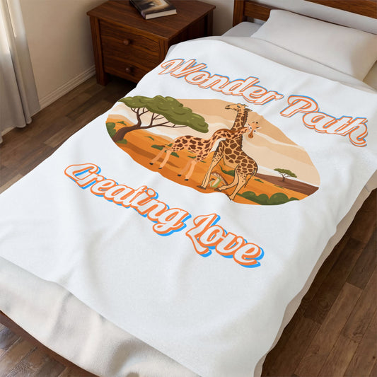 Velveteen Plush Blanket — ‘Wonder Path Creating Love’ Giraffe Safari Throw