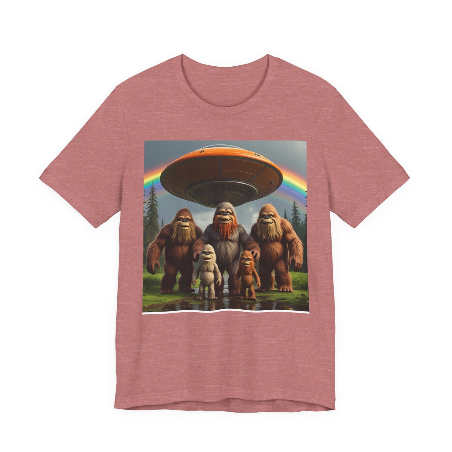 Bigfoot and Aliens Tee, Unisex Jersey Tee, Funny Graphic Shirt, UFO Lover Gift, Outdoor Adventure Apparel
