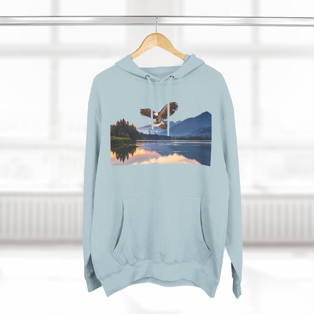 Sunset Lake Eagle Hoodie - Nature Landscape Fleece Pullover