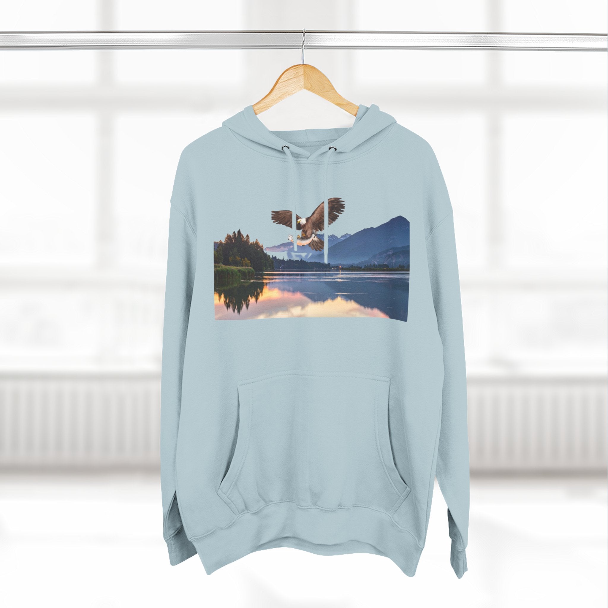 Sunset Lake Eagle Hoodie - Nature Landscape Fleece Pullover