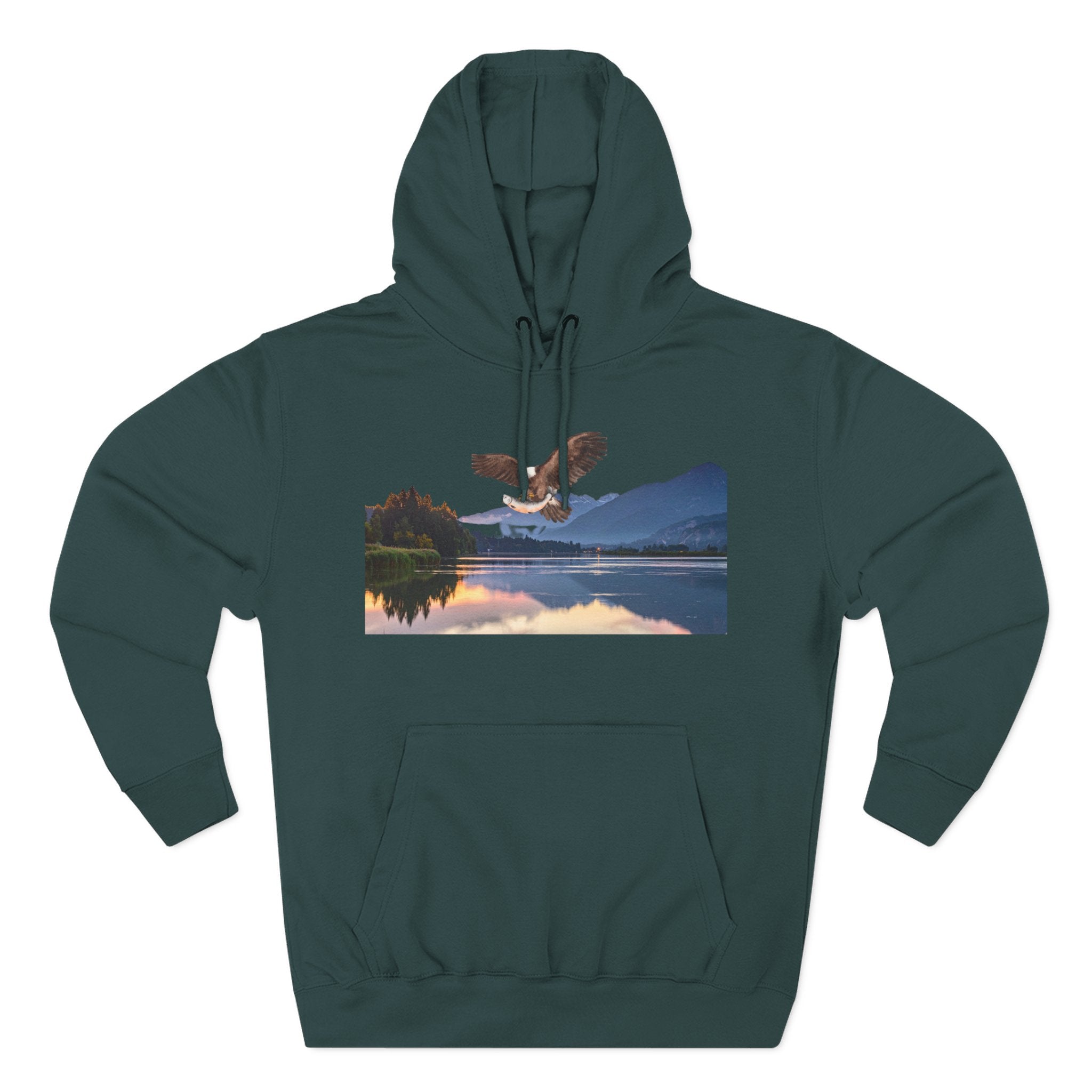 Sunset Lake Eagle Hoodie - Nature Landscape Fleece Pullover