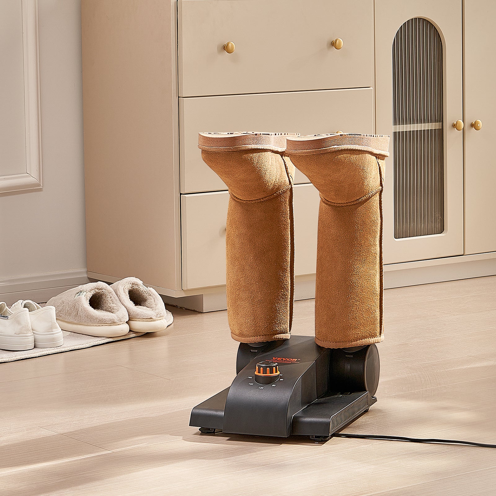 VEVOR Foldable 2 Tube Shoe Dryer Boot Dryer With Heat Blower Black & Orange,Ultra Silent, Quick Drying For Work Boots, Ski Boots, Sneakers, Gloves, Hats, Helmets